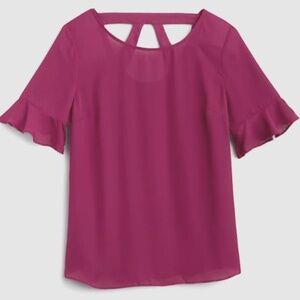 Fortune & Ivy Danna Back Detail Mixed Material Blouse L Dark Pink